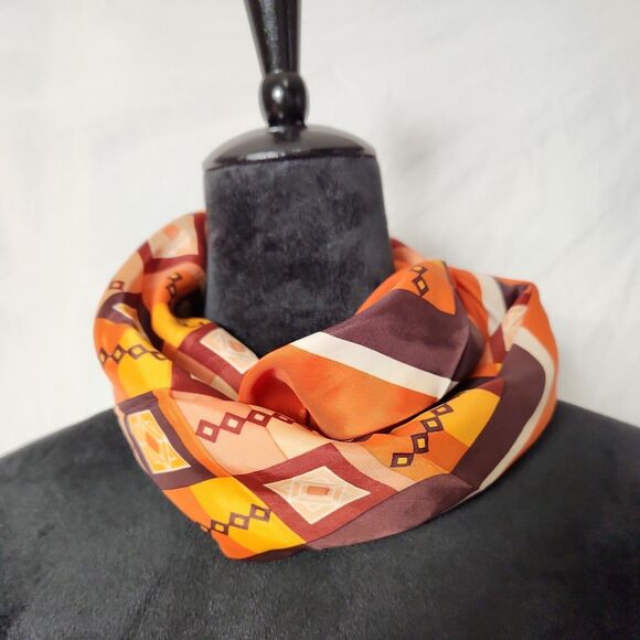 Square Scarf Headwrap Fall Brown Orange Geometric Fall Abstract 26 ×26 Japan - Picture 4 of 7